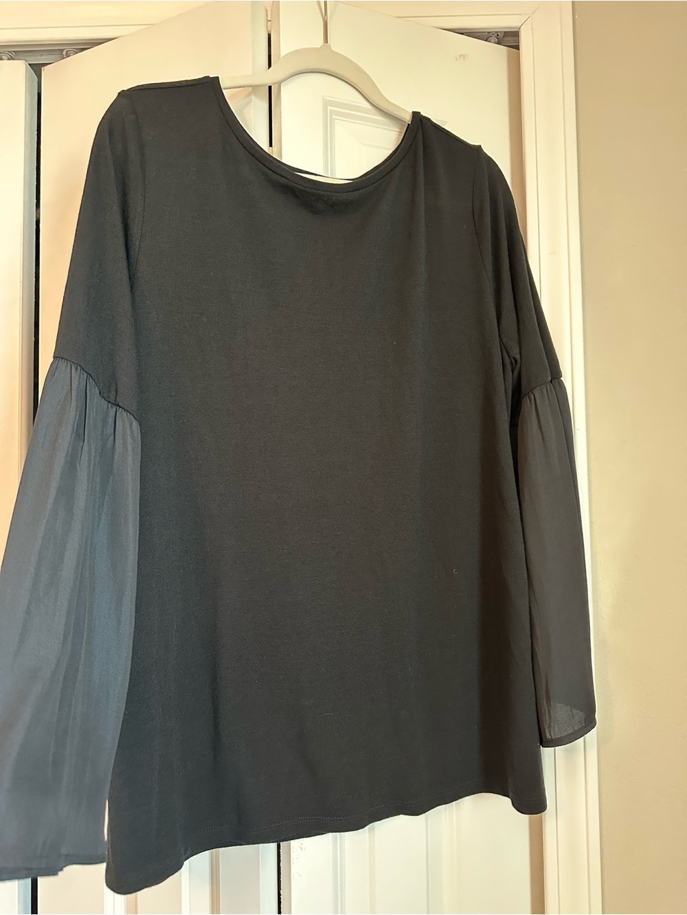 LOFT Black Long-Sleeve Top with Sheer Bell Sleeves